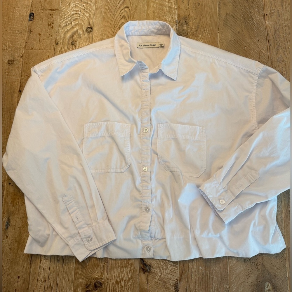 RM Rebecca Minkoff Boxy Button Down Shirt White Large
